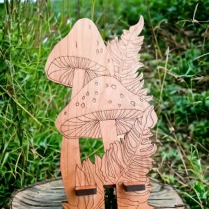 Whimsical decor Mushroom Shaped Cellphone Stand & Snail Pen Cup Wooden Desk Organizer Cottagecore Fungi Art Gift