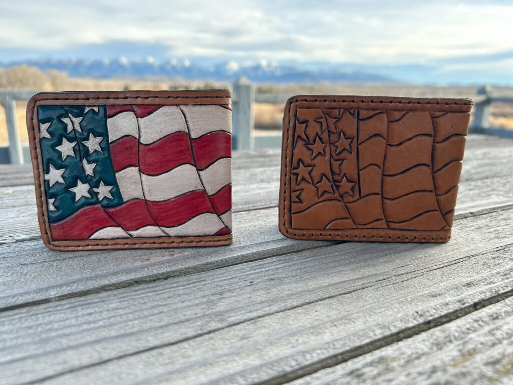 American Flag Wallet | Handcrafted Leather Wallet for Men | Tooled Cowhide Billfold | Western Patriotic Gift | Veteran & Military Gift