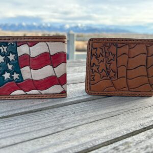 American Flag Wallet | Handcrafted Leather Wallet for Men | Tooled Cowhide Billfold | Western Patriotic Gift | Veteran & Military Gift