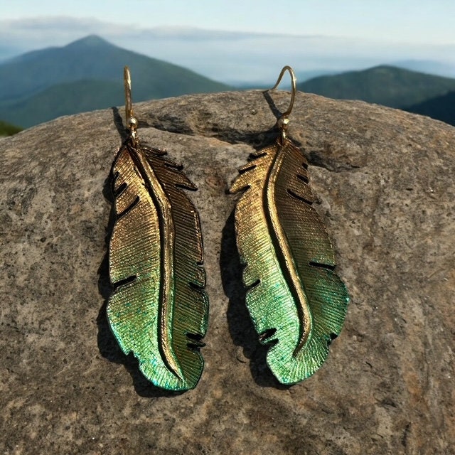 Emerald Green Leather Feather Earrings: Hand-Painted Western Jewelry - Image 8