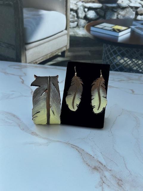Western Leather Feather Earrings: Hand-Painted Bronze & Yellow - Image 8