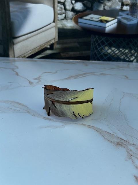 Western Leather Feather Earrings: Hand-Painted Bronze & Yellow - Image 3