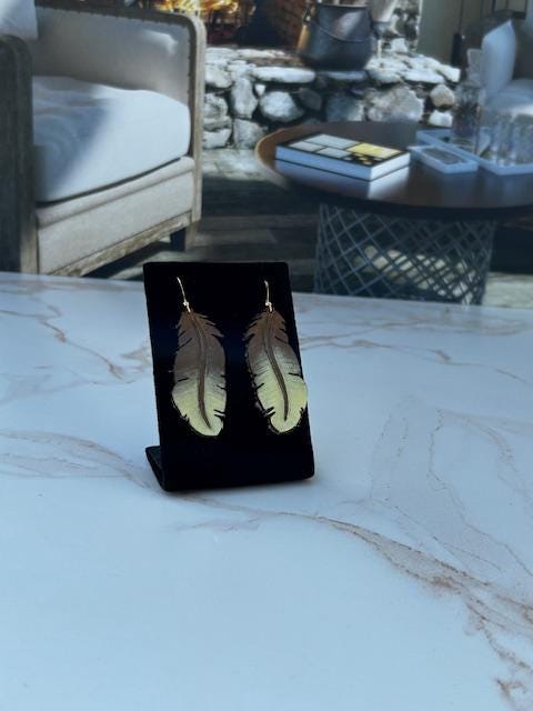Western Leather Feather Earrings: Hand-Painted Bronze & Yellow - Image 5