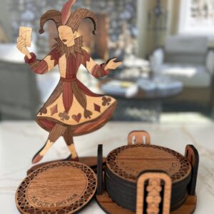 Handcrafted Wooden Coaster Set: Poker Night Card Theme