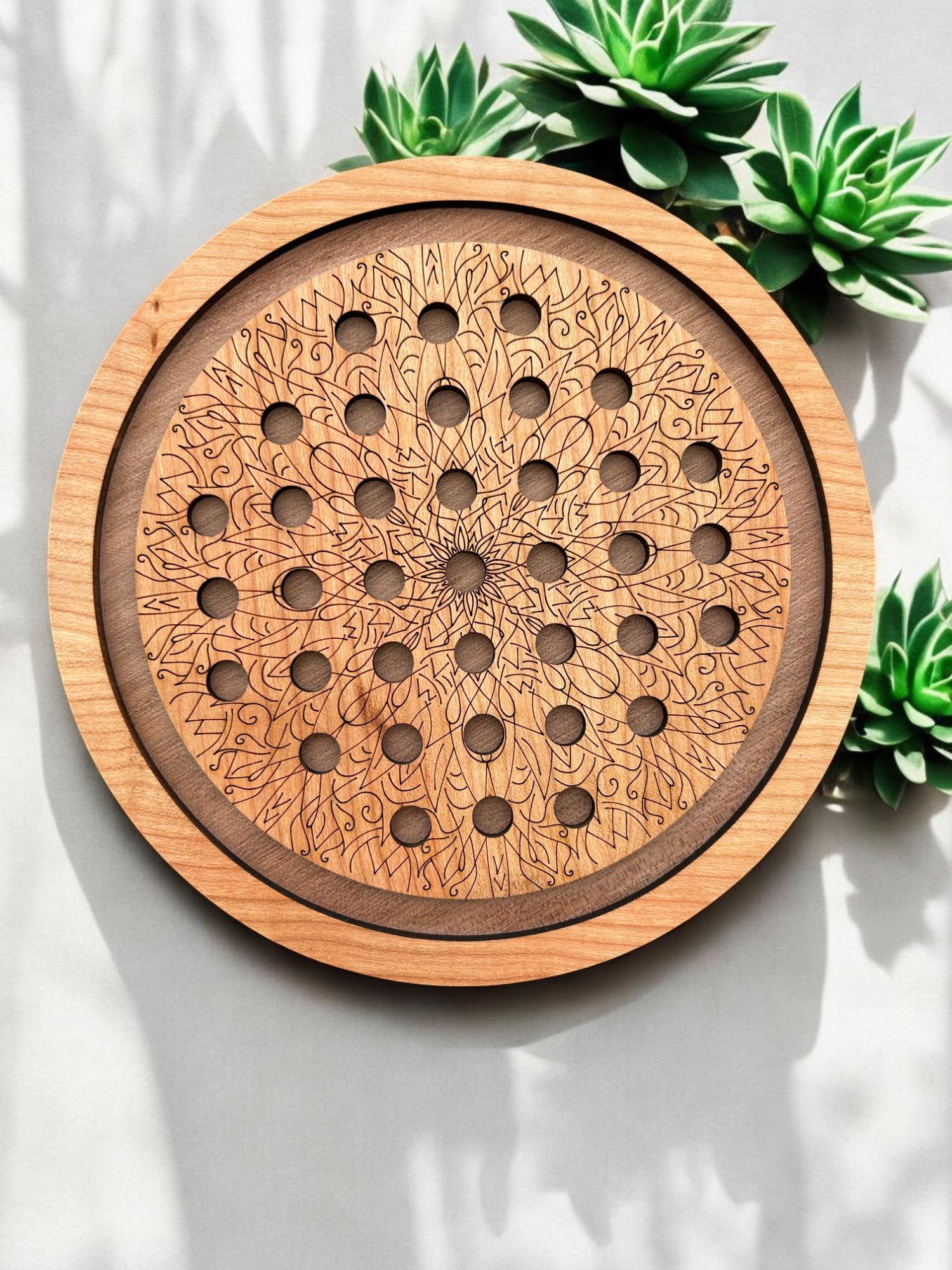 Personalized Wooden Marble Solitaire Game: Mandala Design, Heirloom Gift - Image 2