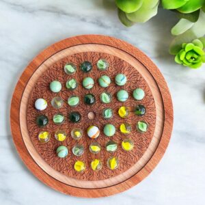 Personalized Wooden Marble Solitaire Game: Mandala Design, Heirloom Gift