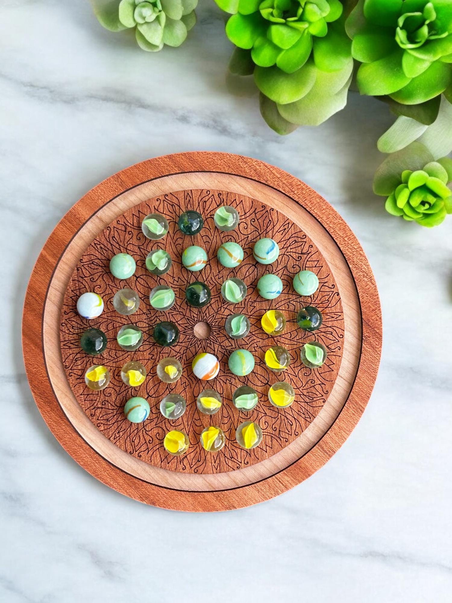 Personalized Wooden Marble Solitaire Game: Mandala Design, Heirloom Gift