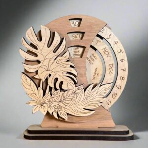 Floral Perpetual Calendar: Wooden Desk Accessory with Inspirational Quotes