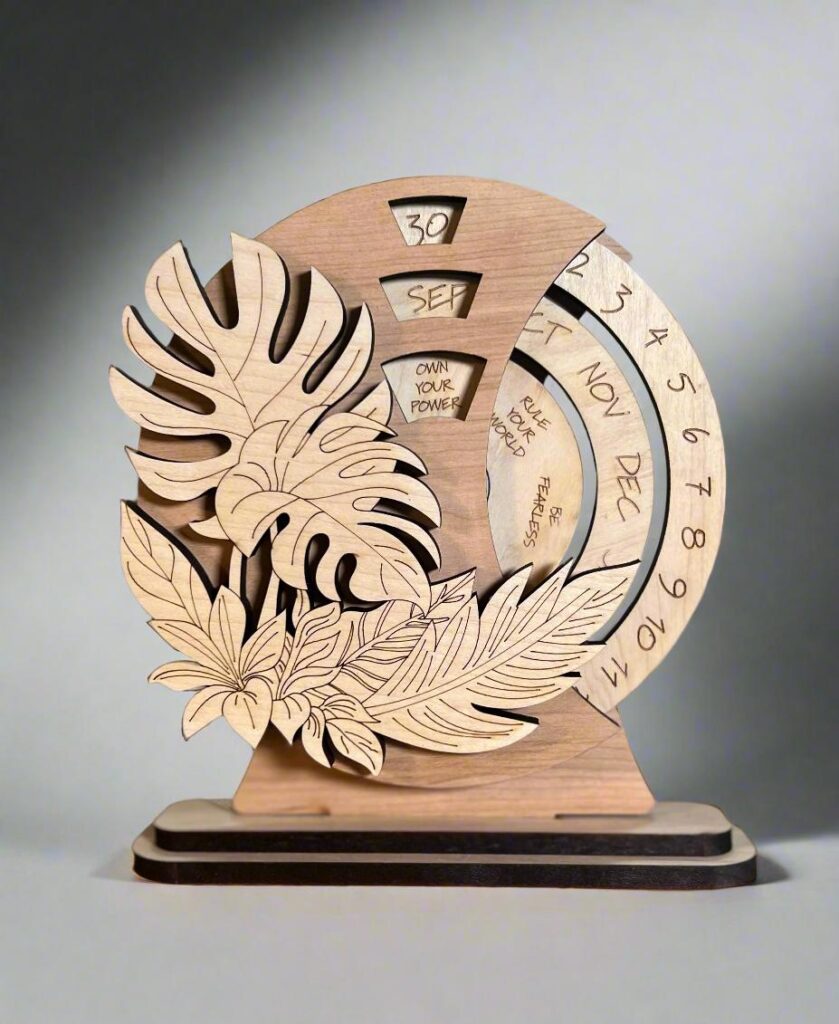 Floral Perpetual Calendar: Wooden Desk Accessory with Inspirational Quotes