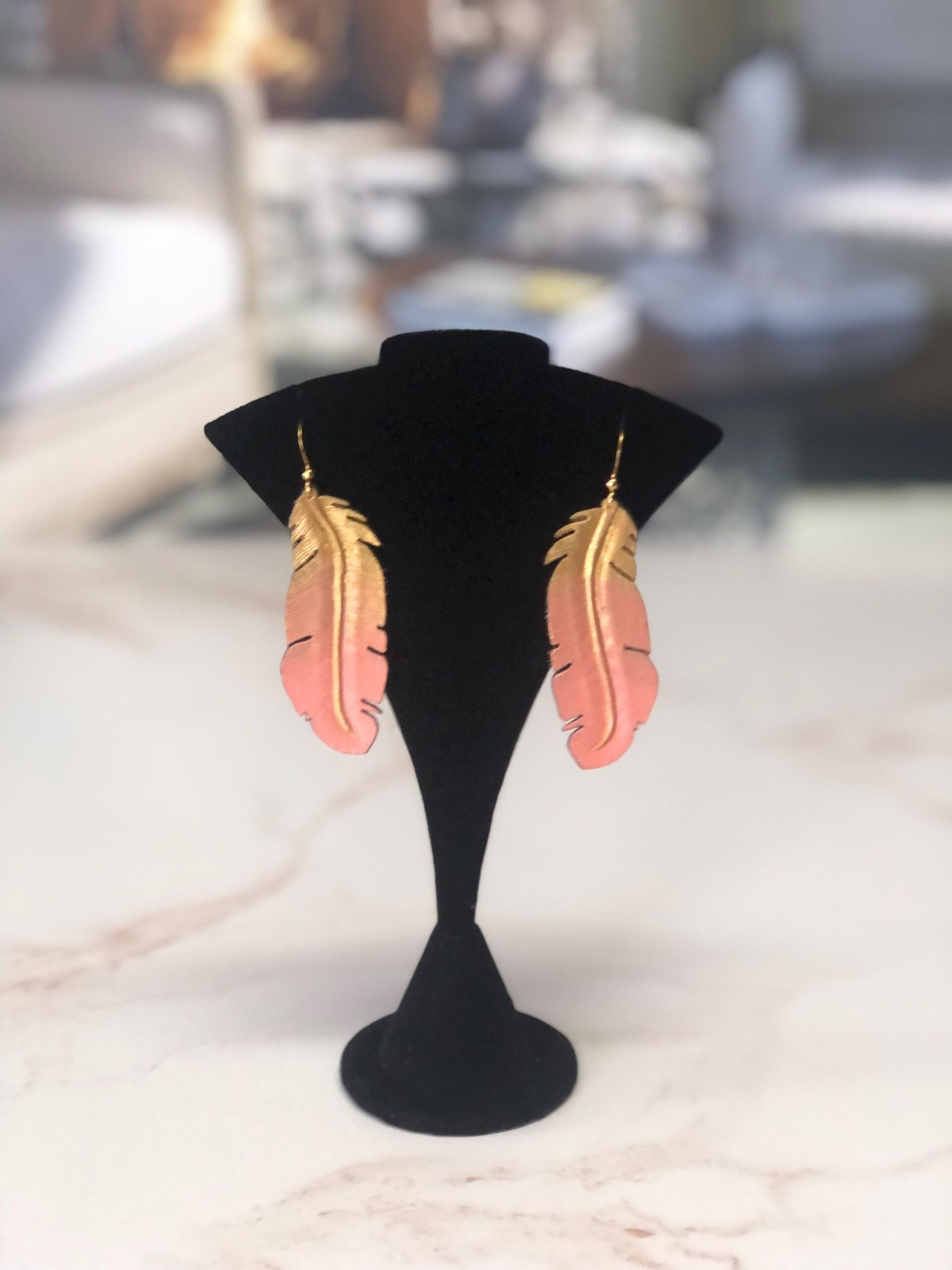 Artisan Hand painted Leather Feather Earrings, One of a Kind Boho Jewelry, Lightweight Feather Accessories, Gift for Women - Image 4