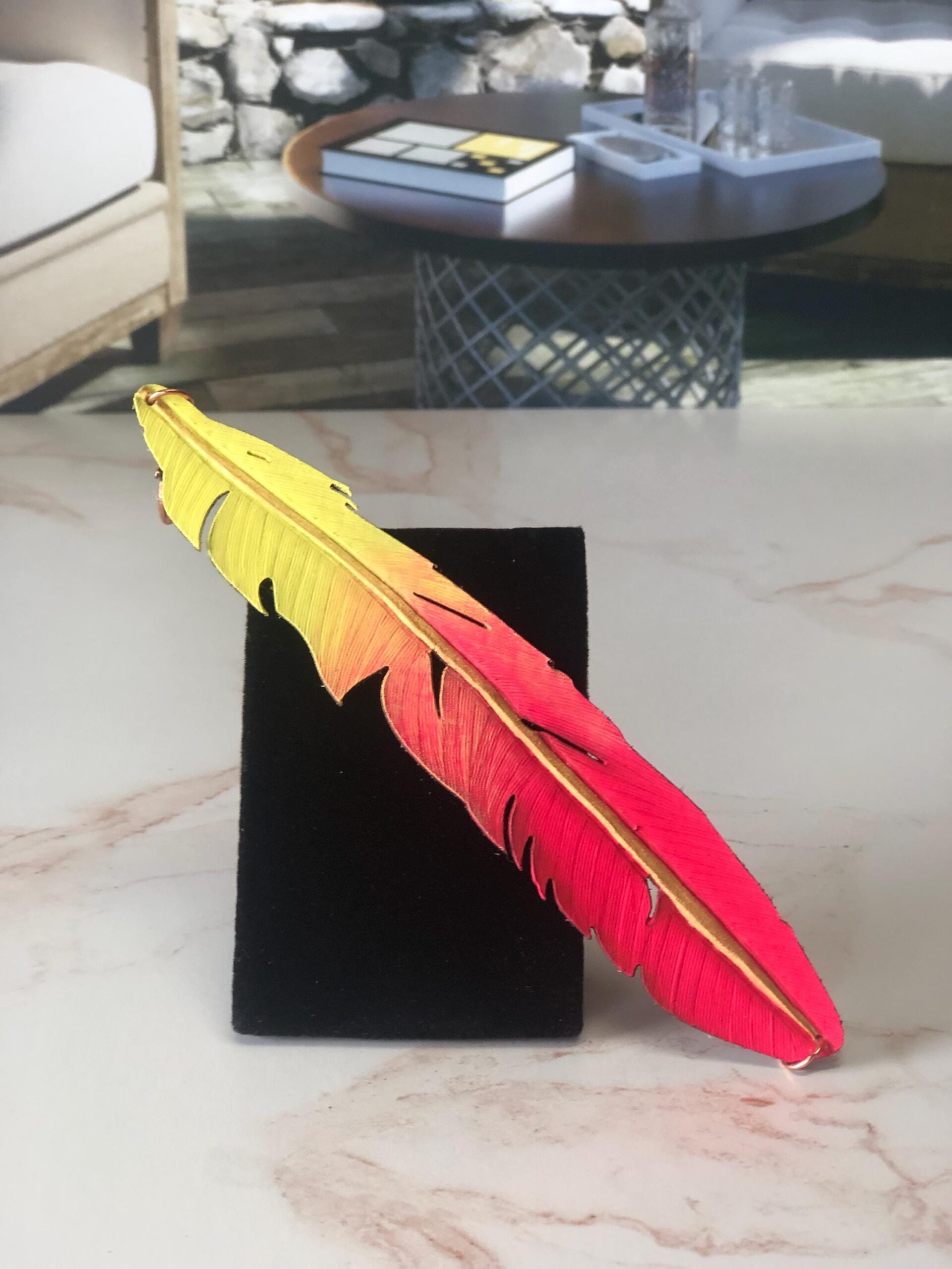 Hand-Painted Feather Leather Bracelet: Customizable Statement Jewelry - Image 4