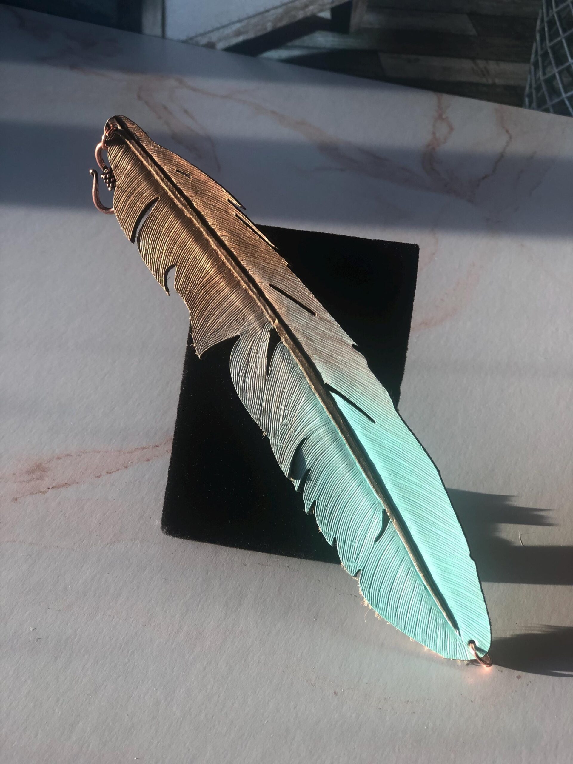 Hand-Painted Feather Leather Bracelet: Customizable Statement Jewelry
