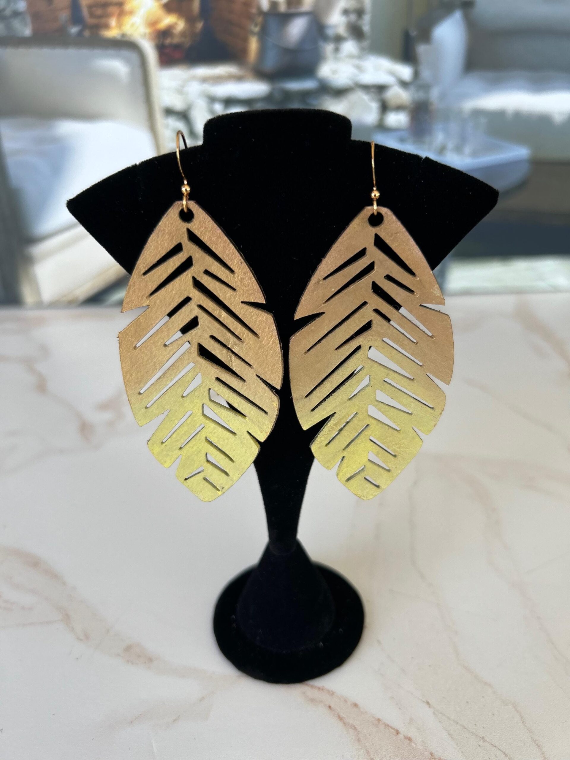 Painted Leather Leaf Earrings: Cowgirl Rodeo Jewelry - Image 9