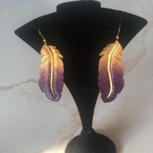 Artisan Hand painted Leather Feather Earrings, One of a Kind Boho Jewelry, Lightweight Feather Accessories, Gift for Women
