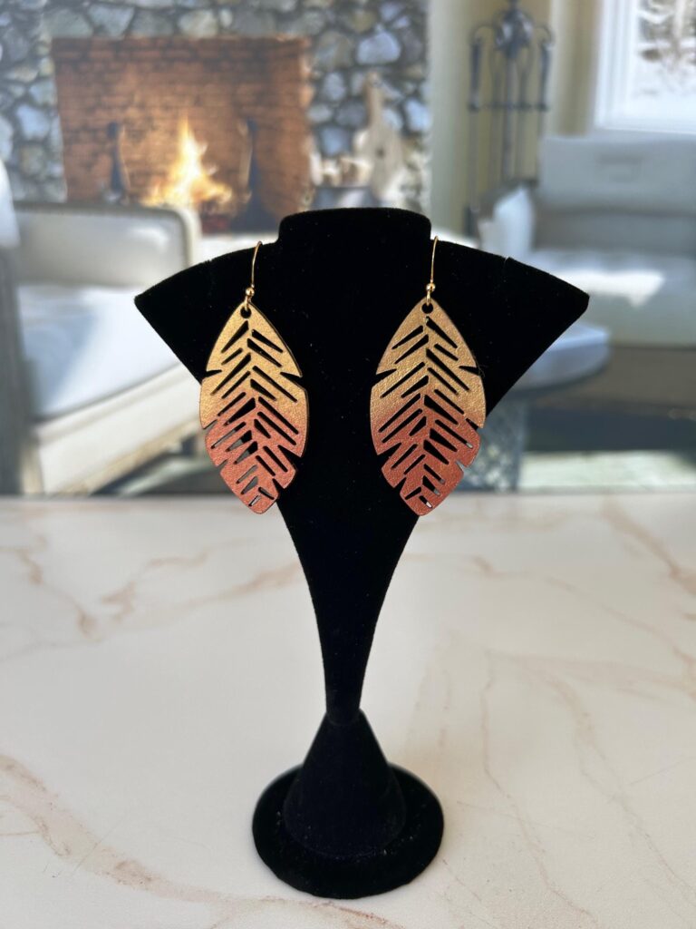 Painted Leather Leaf Earrings: Cowgirl Rodeo Jewelry