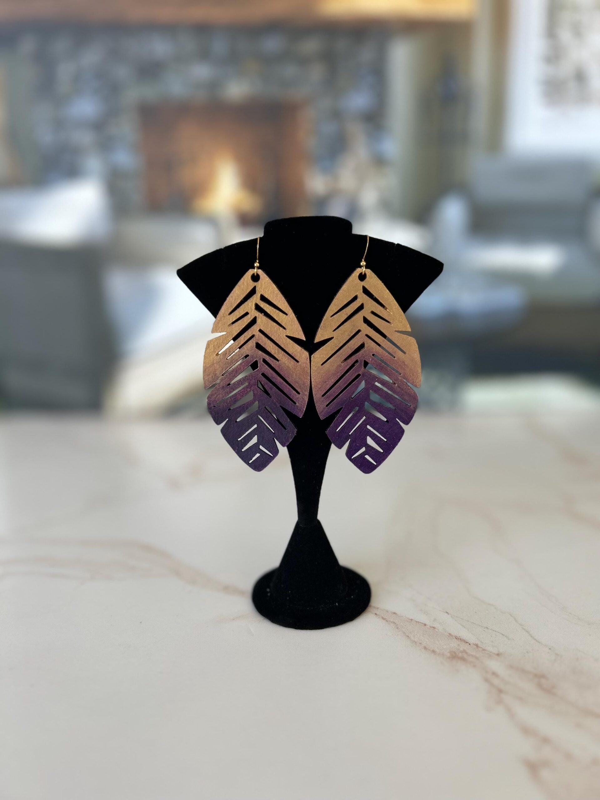 Painted Leather Leaf Earrings: Cowgirl Rodeo Jewelry - Image 7