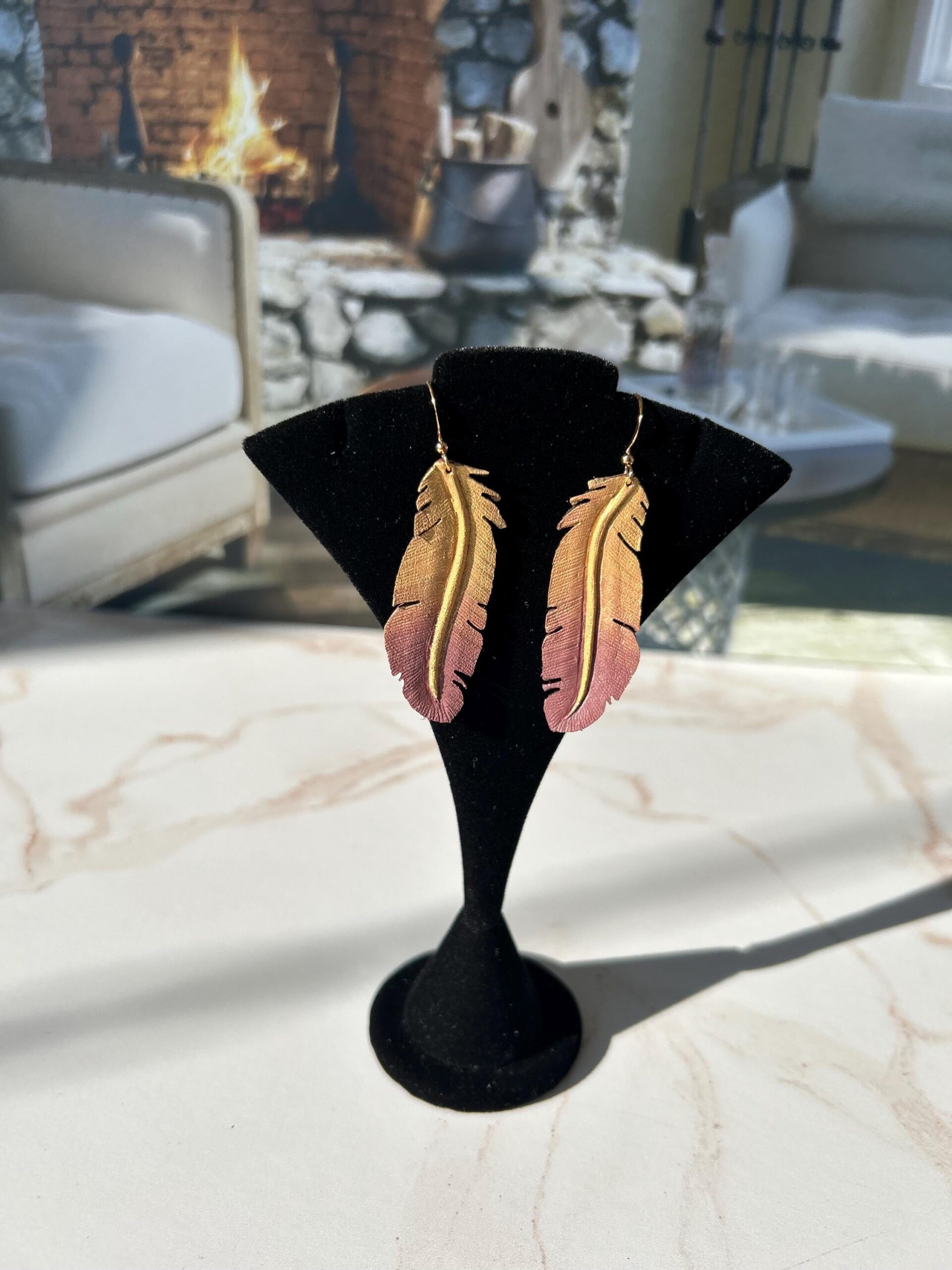 Western Leather Feather Earrings | Cowgirl Bachelorette Party Accessories - Image 5
