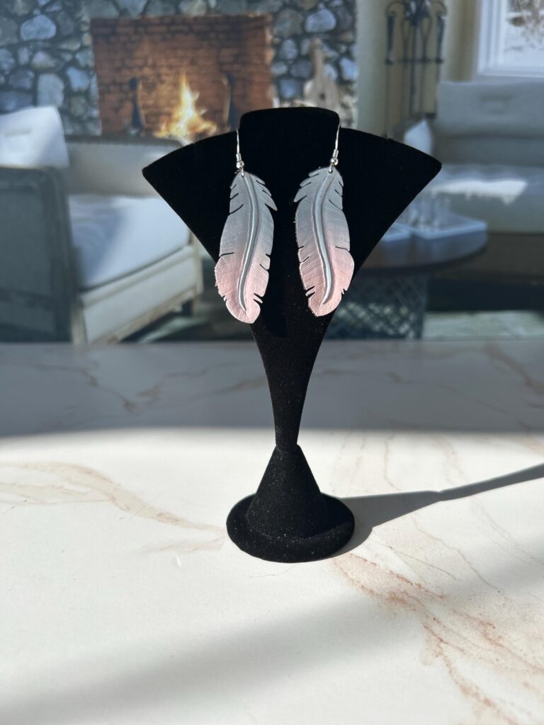 Western Leather Feather Earrings | Cowgirl Bachelorette Party Accessories Gray and Pink