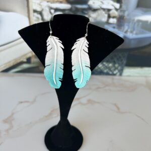 Leather Feather Dangle Earrings, Hand Carved Rodeo Earrings, Western Fashion Jewelry, Lightweight Handmade Gift, Handmade Artisan Gifts
