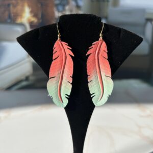 Hand Carved Leather Feather Earrings, Painted Boho Earrings, Western Leather Jewelry, Lightweight Statement Accessories, Gift for Her