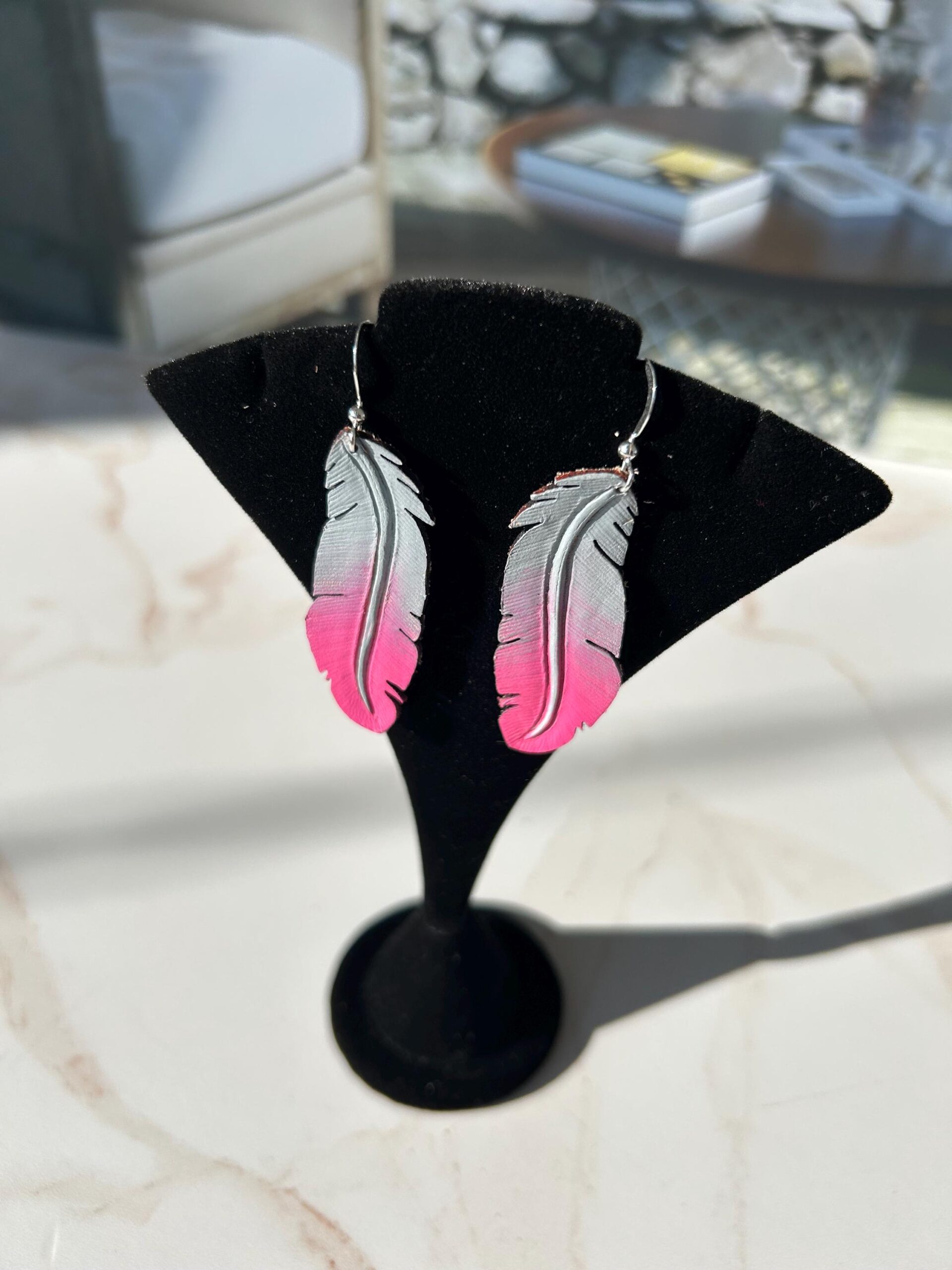Western Leather Feather Earrings | Cowgirl Bachelorette Party Accessories in Hot Pink - Image 5