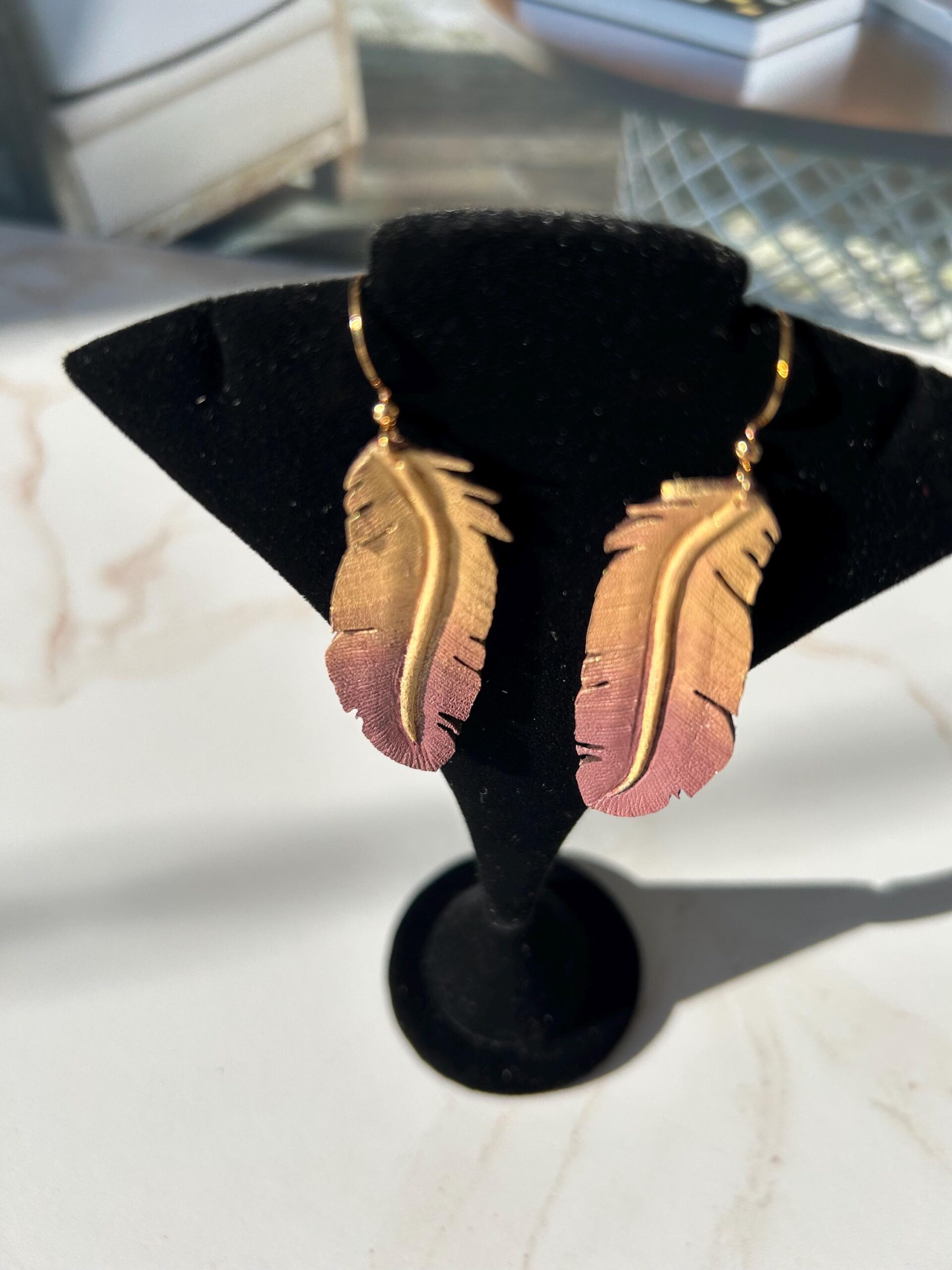 Western Leather Feather Earrings | Cowgirl Bachelorette Party Accessories - Image 3