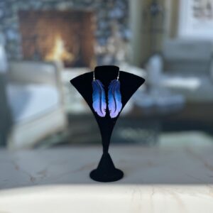 Western Leather Feather Earrings | Cowgirl Bachelorette Party Accessories in Dark Blue