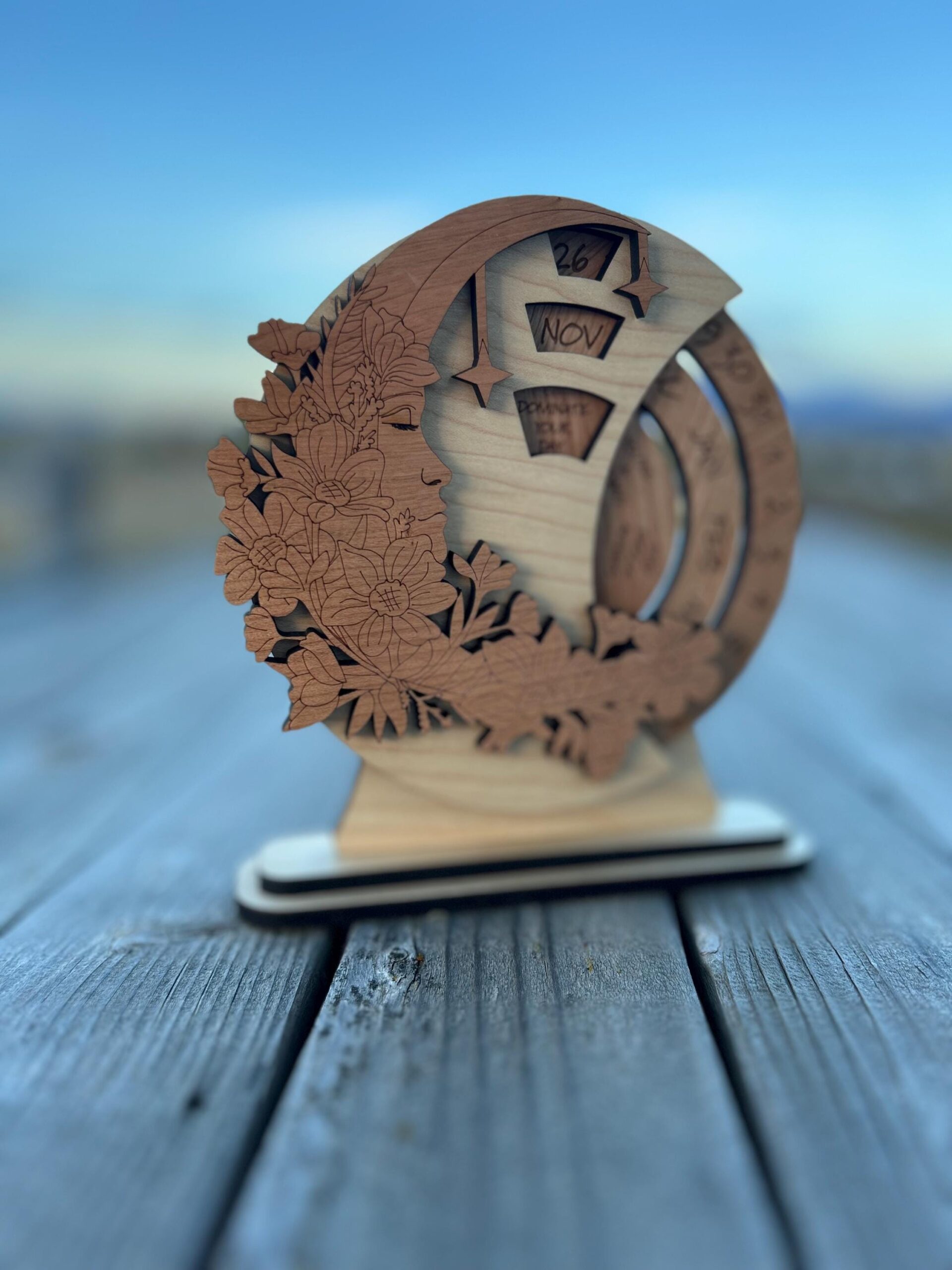 Wooden Perpetual Calendar – Floral Rotating Desk Calendar with Inspirational Quotes, Rustic Office Decor, Reusable Gift - Holiday Desk Gift - Image 5