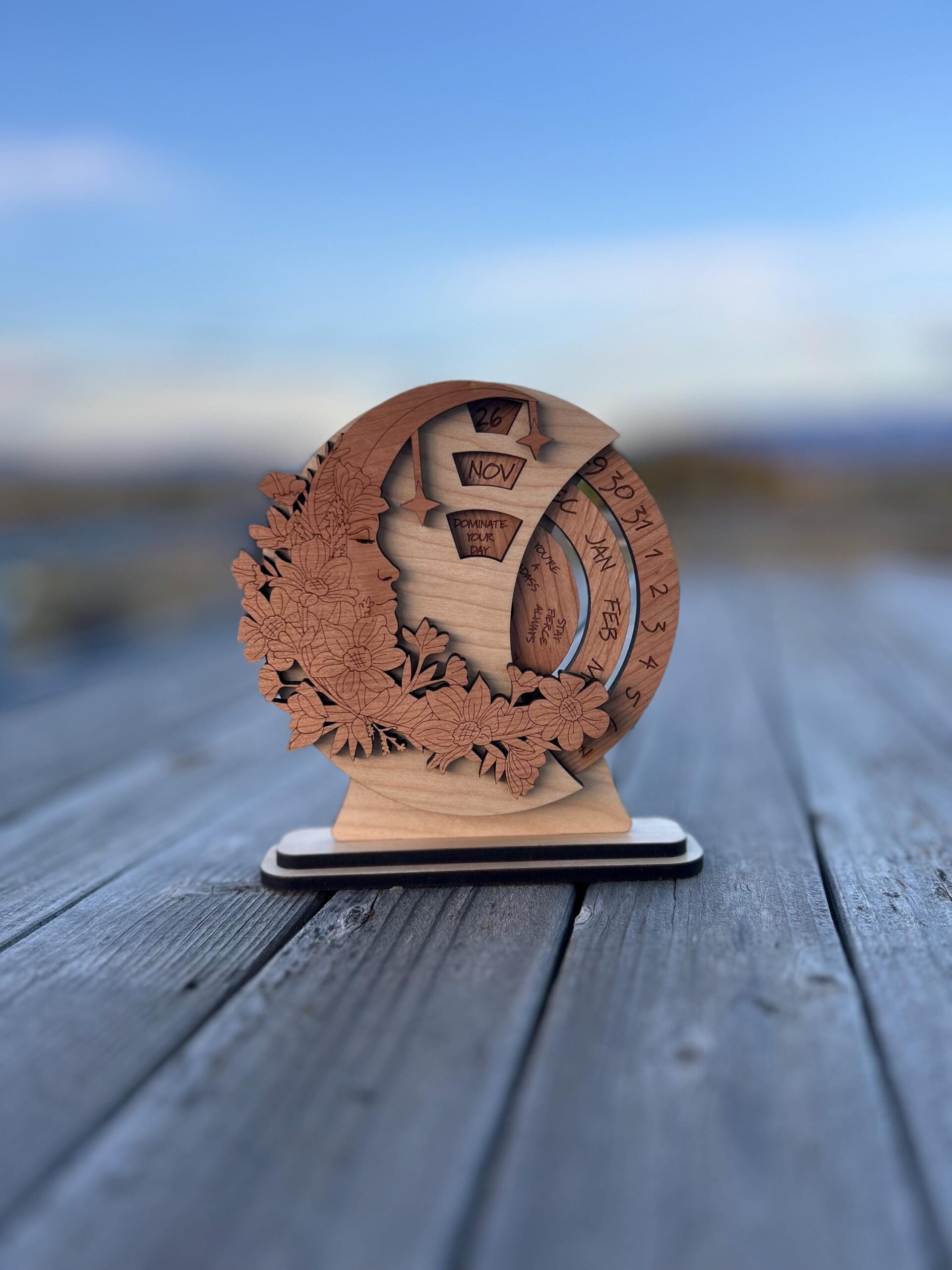 Wooden Perpetual Calendar – Floral Rotating Desk Calendar with Inspirational Quotes, Rustic Office Decor, Reusable Gift - Holiday Desk Gift - Image 6