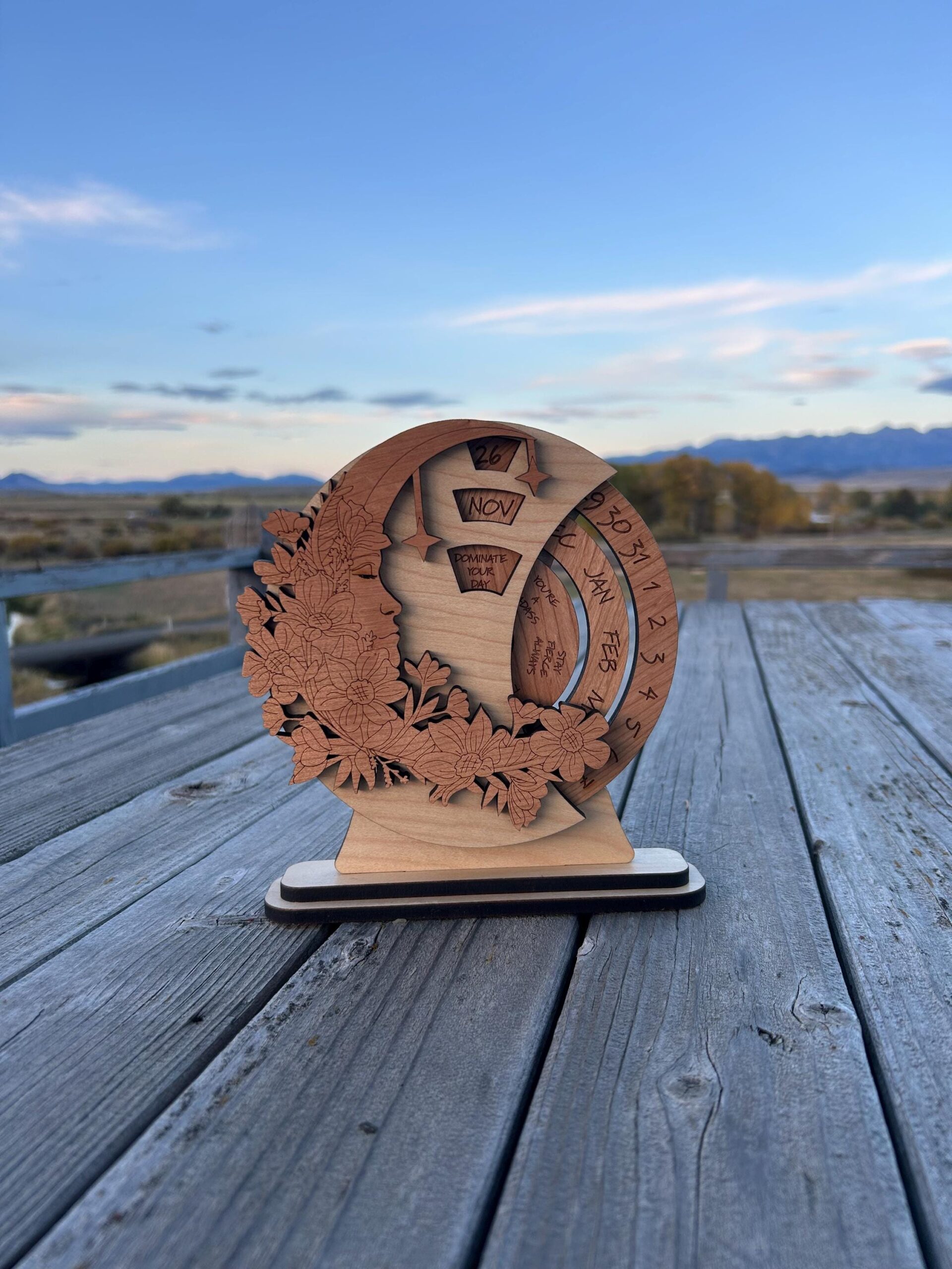 Wooden Perpetual Calendar – Floral Rotating Desk Calendar with Inspirational Quotes, Rustic Office Decor, Reusable Gift - Holiday Desk Gift - Image 7