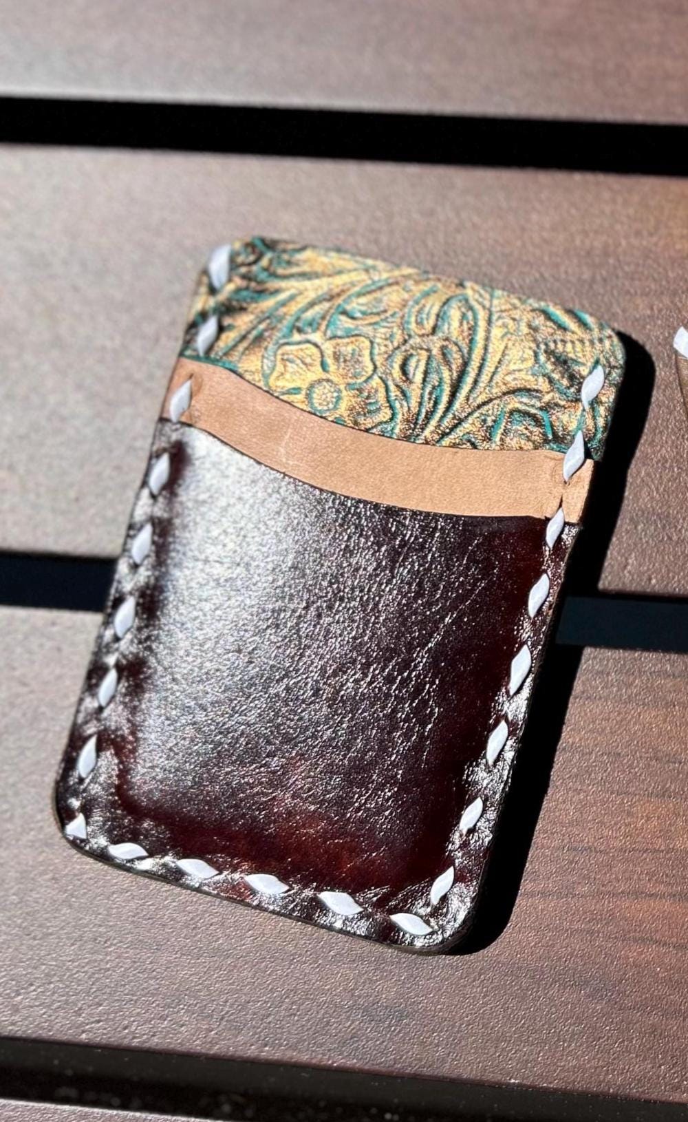 Slim Leather Wallet, Leather Pocket Wallet – Hand-Sewn, Slim Card Holder, Handmade card holder - Image 9
