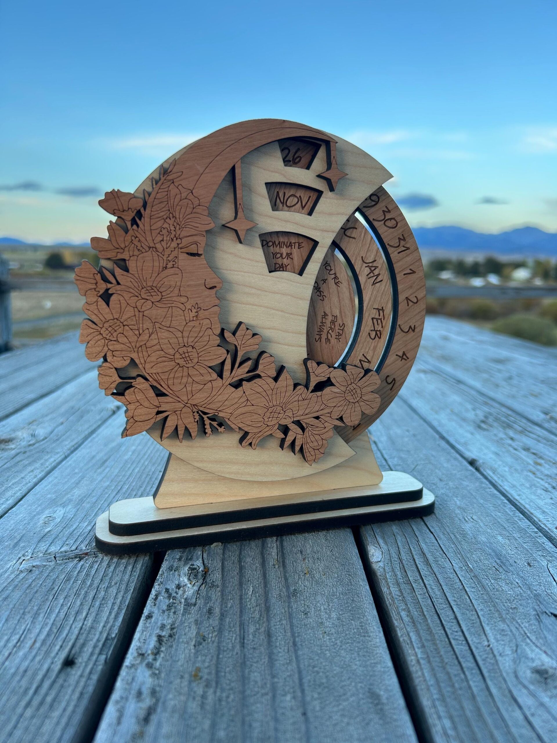 Wooden Perpetual Calendar – Floral Rotating Desk Calendar with Inspirational Quotes, Rustic Office Decor, Reusable Gift - Holiday Desk Gift - Image 3