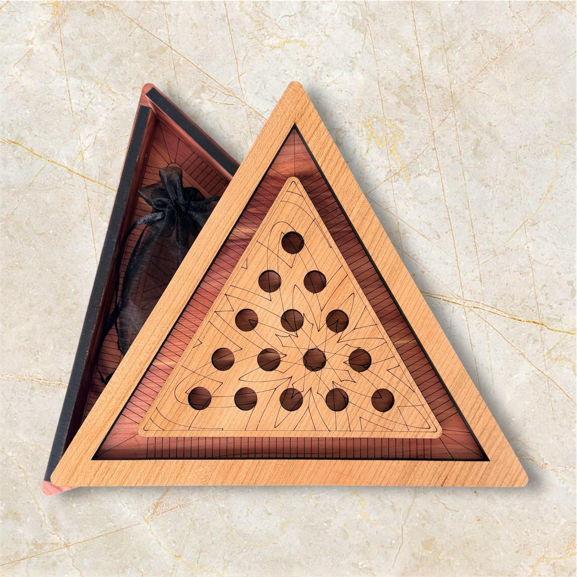 Handcrafted Wooden Triangle Solitaire Game – Heirloom Gift | Geometric Brain Teaser | Artisan Wood Gift | Rustic Home Decor - Image 10