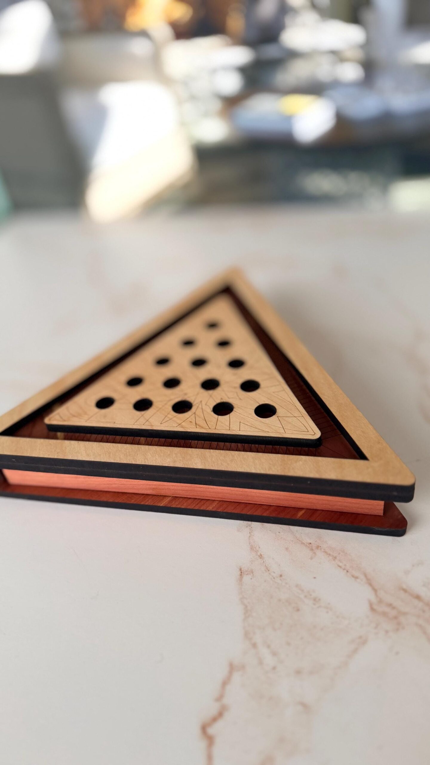 Handcrafted Wooden Triangle Solitaire Game – Heirloom Gift | Geometric Brain Teaser | Artisan Wood Gift | Rustic Home Decor - Image 12