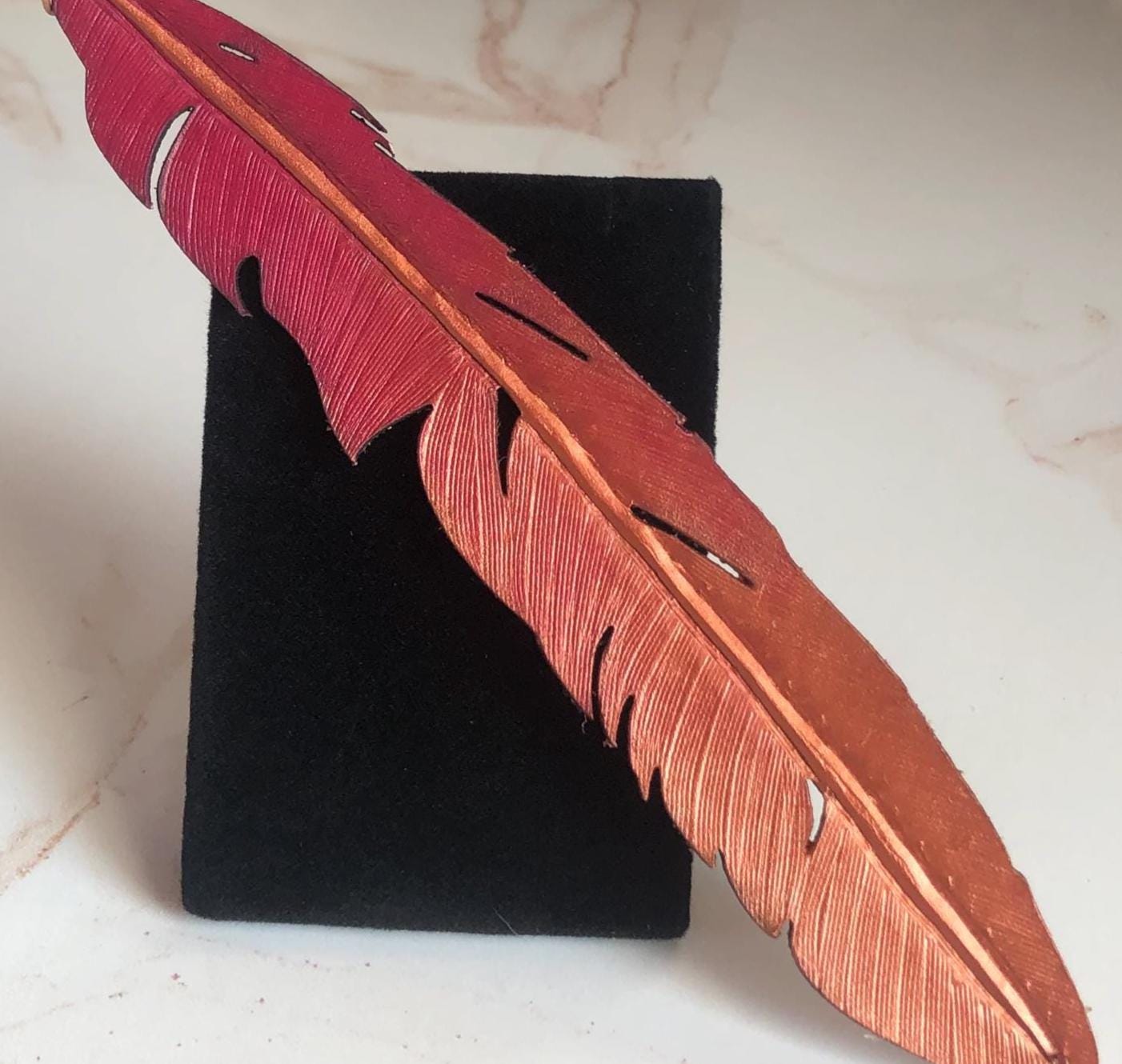 Leather Bookmark | Feather Painted Bookmarks | 3rd anniversary Gift | Leather Goods | Gifts under 20 - Image 4