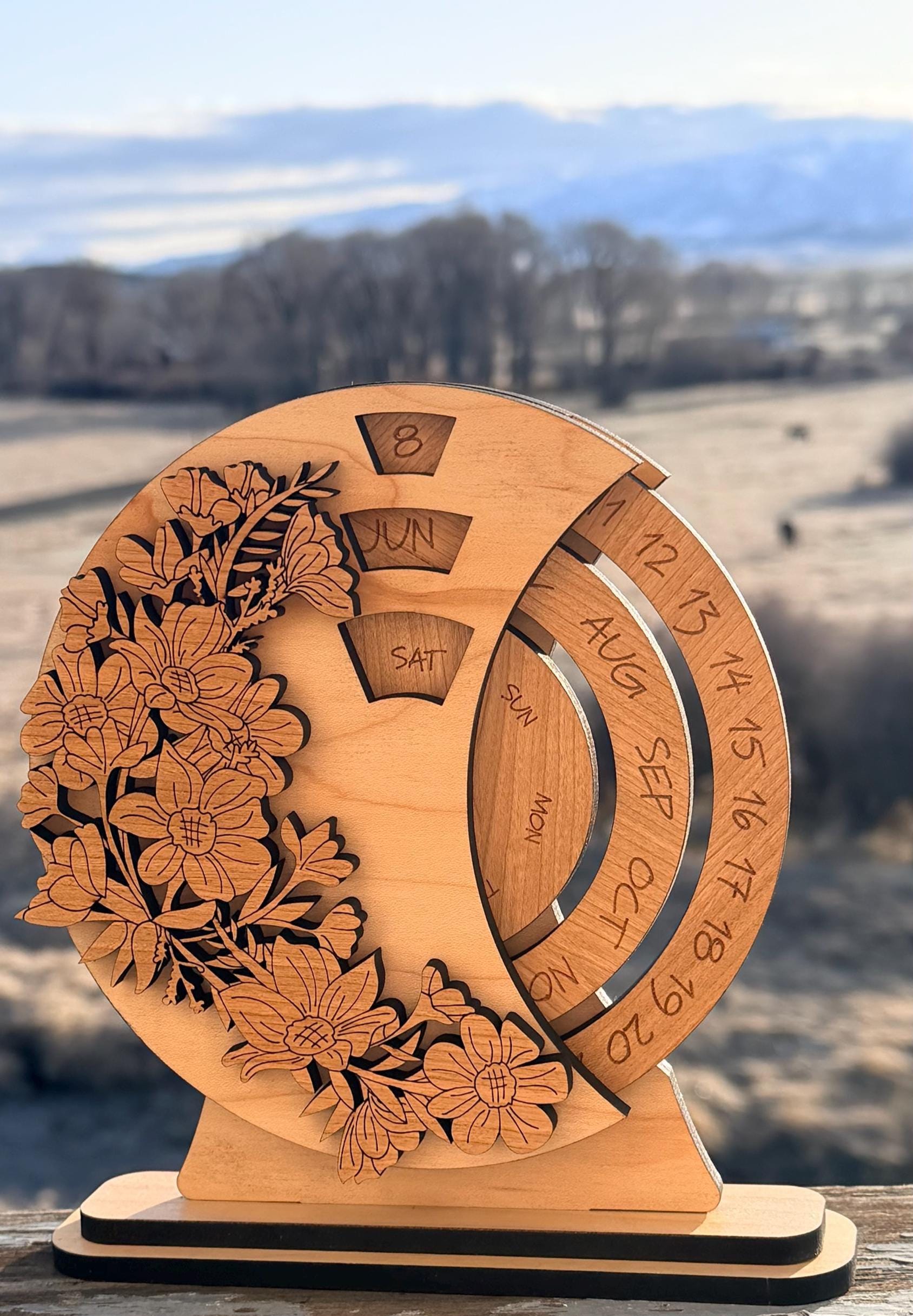 Wooden Perpetual Calendar – Floral Rotating Desk Calendar with Inspirational Quotes, Rustic Office Decor, Reusable Gift - Holiday Desk Gift - Image 8