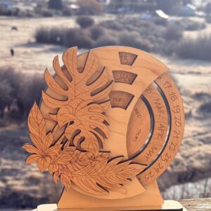 Wooden Perpetual Calendar – Floral Rotating Desk Calendar with Inspirational Quotes, Rustic Office Decor, Reusable Gift - Holiday Desk Gift