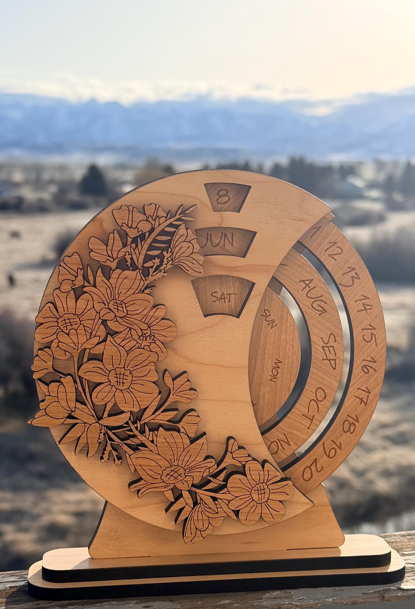 Wooden Perpetual Calendar – Floral Rotating Desk Calendar with Inspirational Quotes, Rustic Office Decor, Reusable Gift - Holiday Desk Gift - Image 10