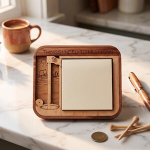 Hobby Wooden Sticky Note Holder | Engraved Desk Organizer | Gift for Readers, Gardener, Cook | Rustic Office Decor | Personalized Golf Gift