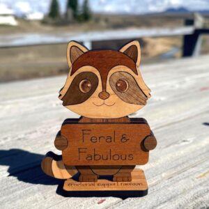 Emotional Support Raccoon | Funny Wooden Animal Desk Decor | Inspirational Wood Signs | Unique Coworker Gift | Rustic Affirmation Decor
